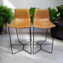 Load image into Gallery viewer, West Elm Bar Stool Tan Leather