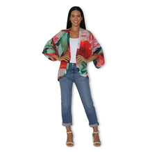 Load image into Gallery viewer, SILK Vibrant Red Tulips Kimono